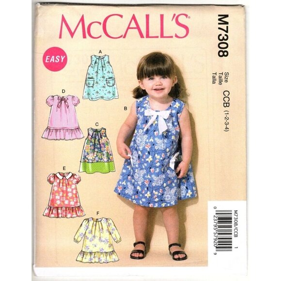 McCall's M7308 Toddler Girls 1 to 4 Dress Uncut Sewing Pattern New - Picture 1 of 2